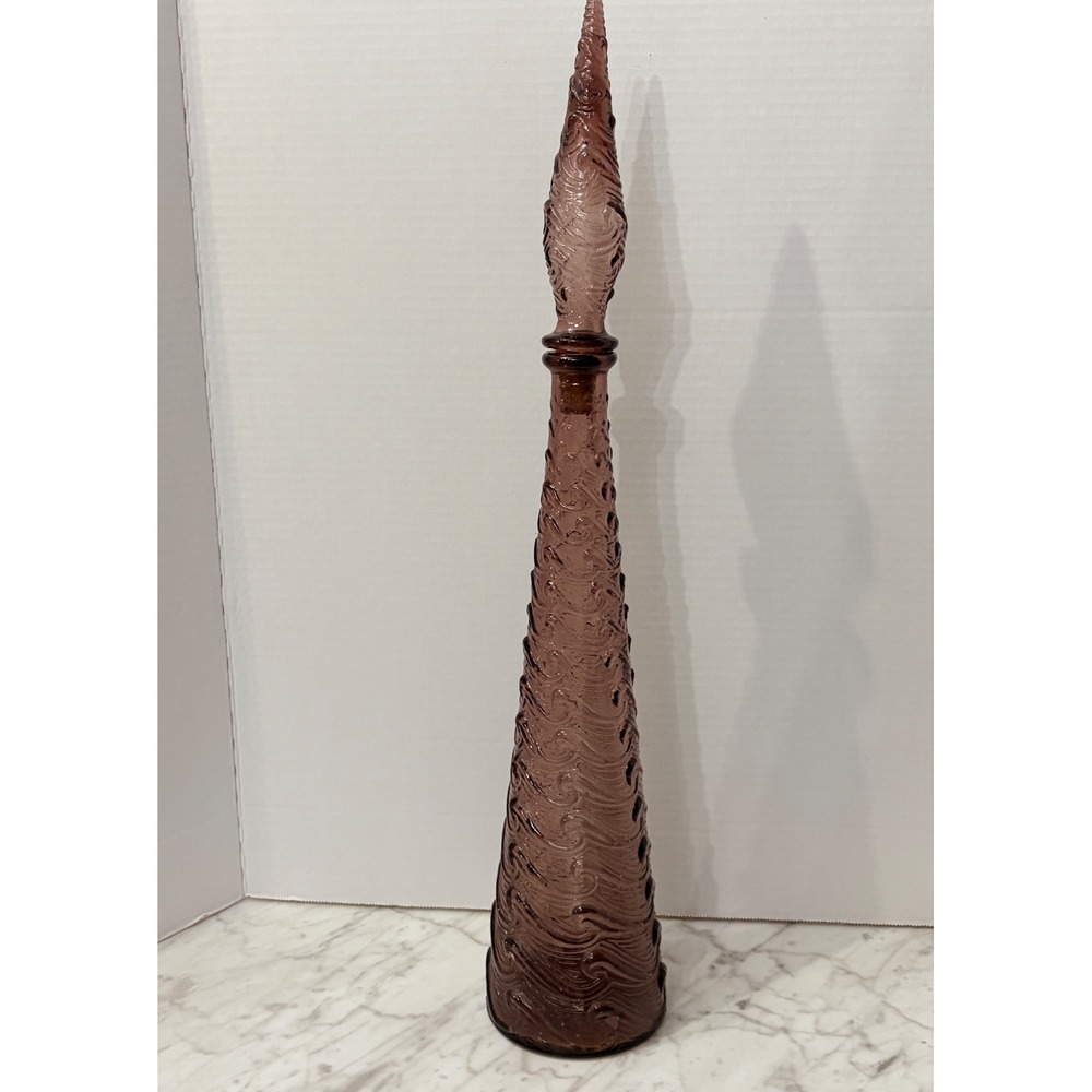 Vintage Amethyst Purple Glass Genie Bottle Decanter Flame Stopper 22.5" Italy